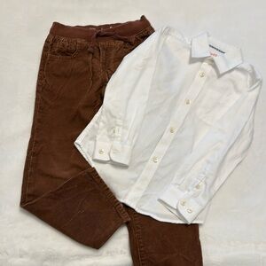 White button down and corduroy pants